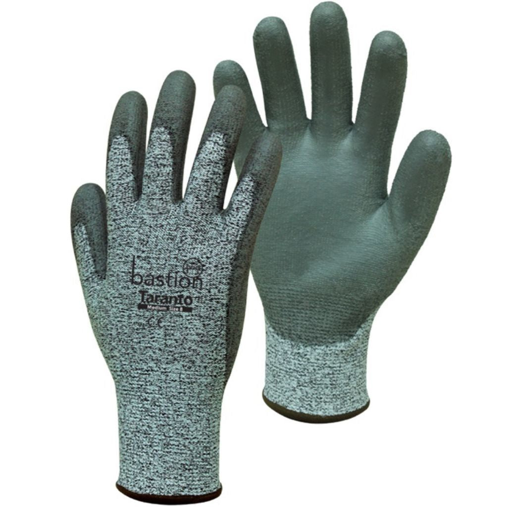 Safety Gloves Taranto Grey - Cut 5 HPPE 13G Polyurethane Coating Large Size 9 - Omni Packaging 