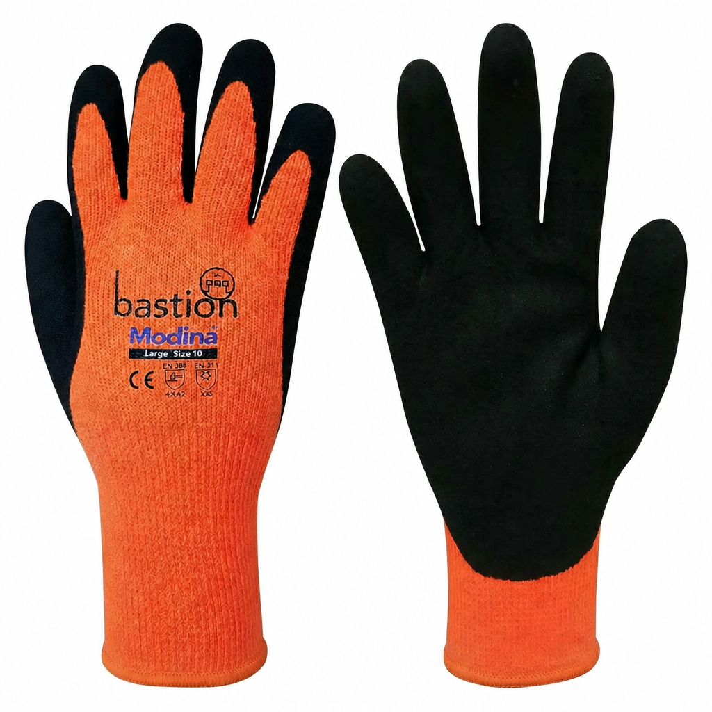 Black/Orange Nitrile Acrylic Thermal Freezer Gloves Modina X Large