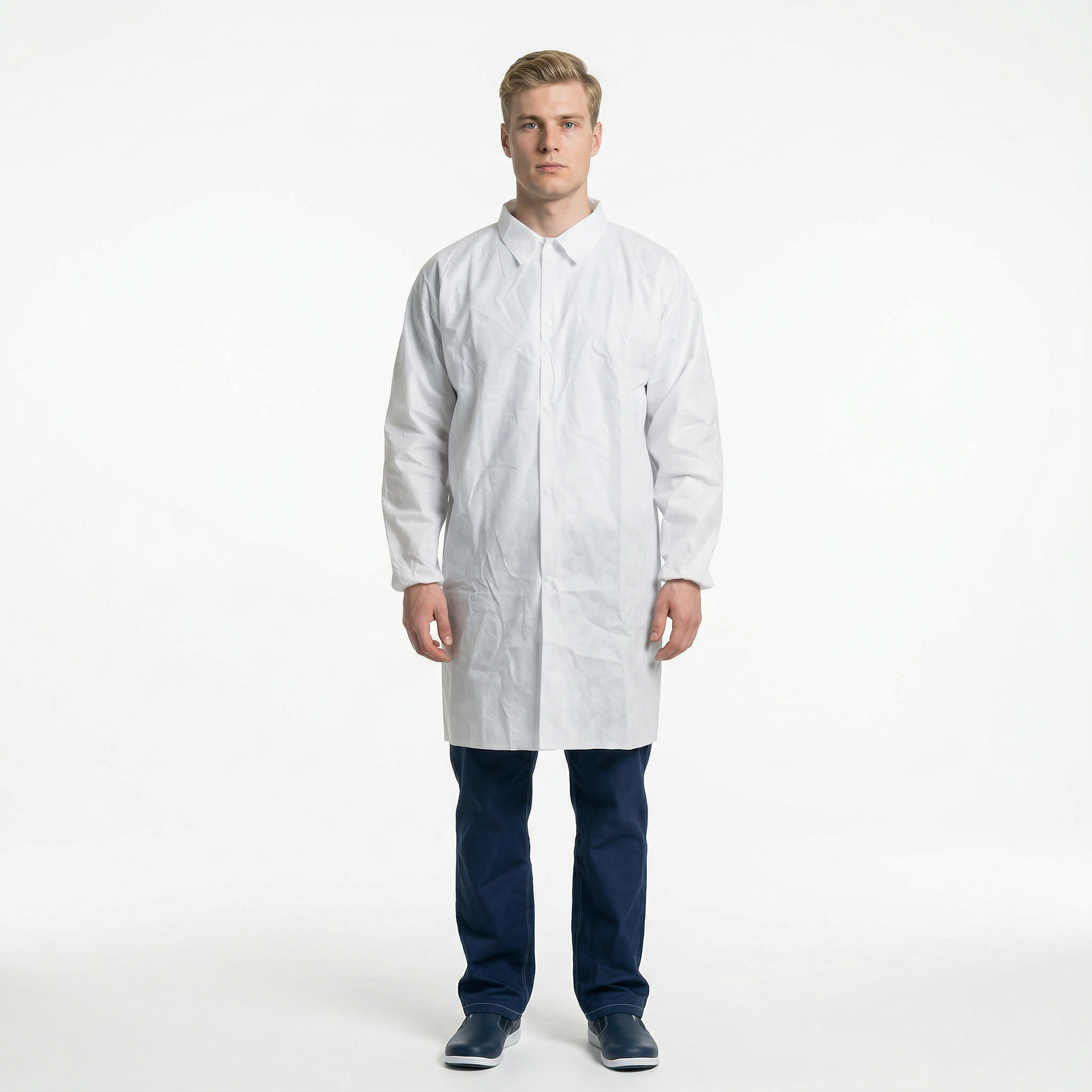 Polypropylene Labcoat No Pocket White Medium 100/Ctn - Omni Packaging 