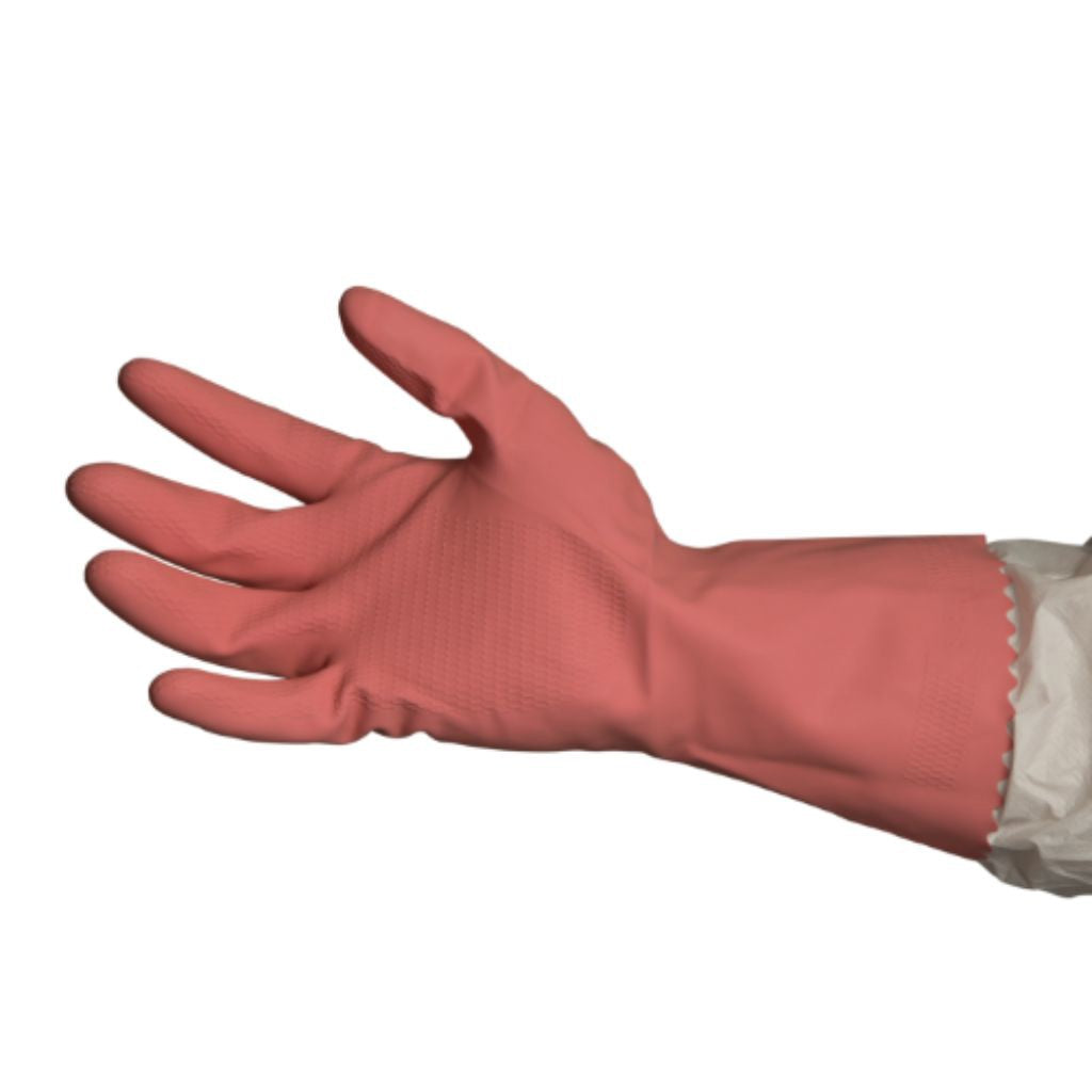 Rubber Gloves Silverlined - Pink Honeycomb Grip Large 9 - Carton/144 Pairs - Omni Packaging 