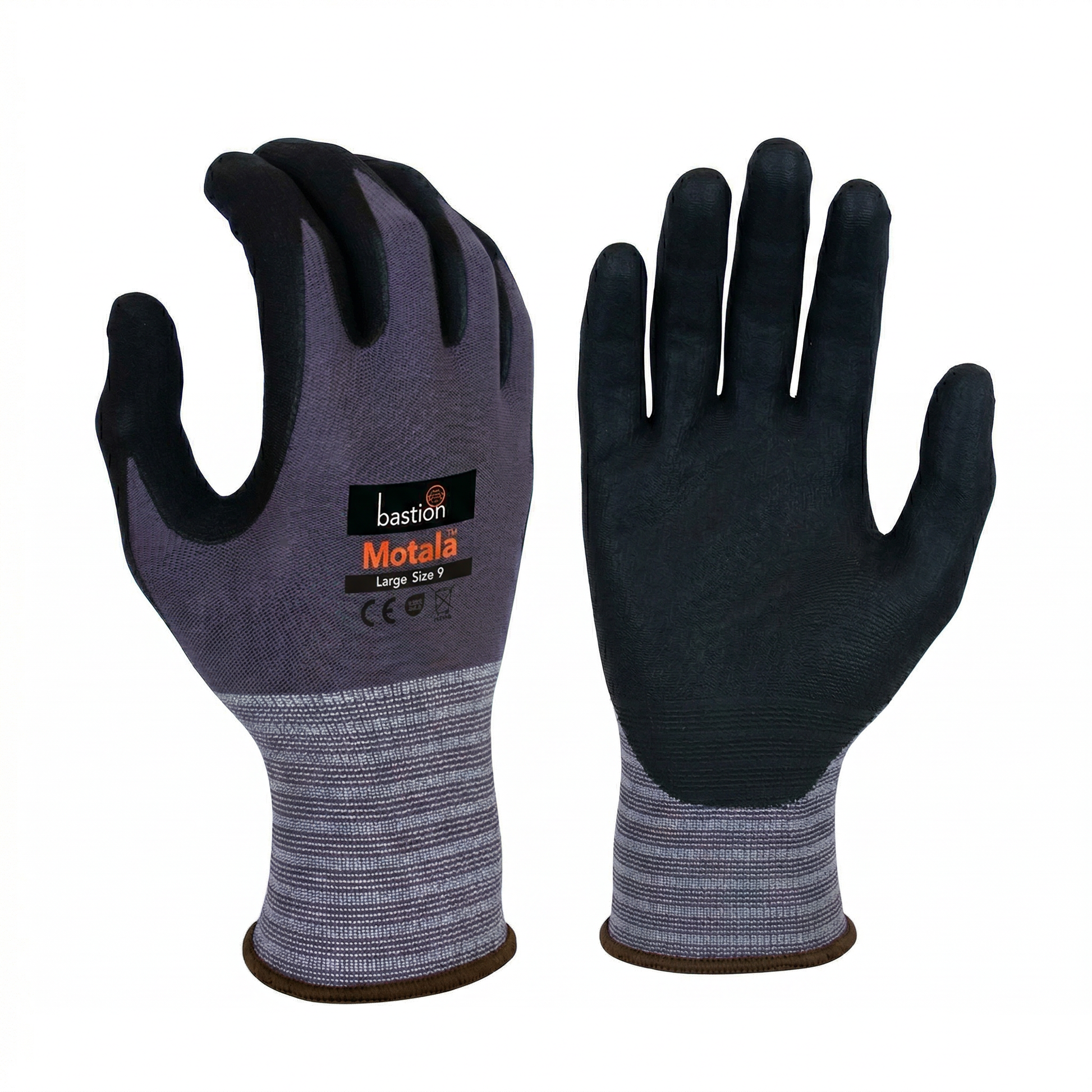 Motala, Grey, Nylon/Spandex Gloves,15G, Black Micro Foam Nitrile Palm Coating, Med - Sz 8- Ctn/120 - Omni Packaging 