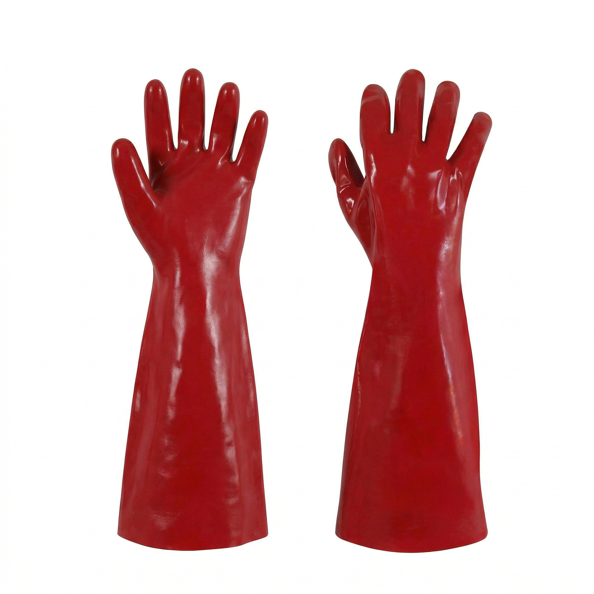 PVC Chemical Resistant Gloves Singles Dipped Cotton Lined 45cm - Red - Omni Packaging 