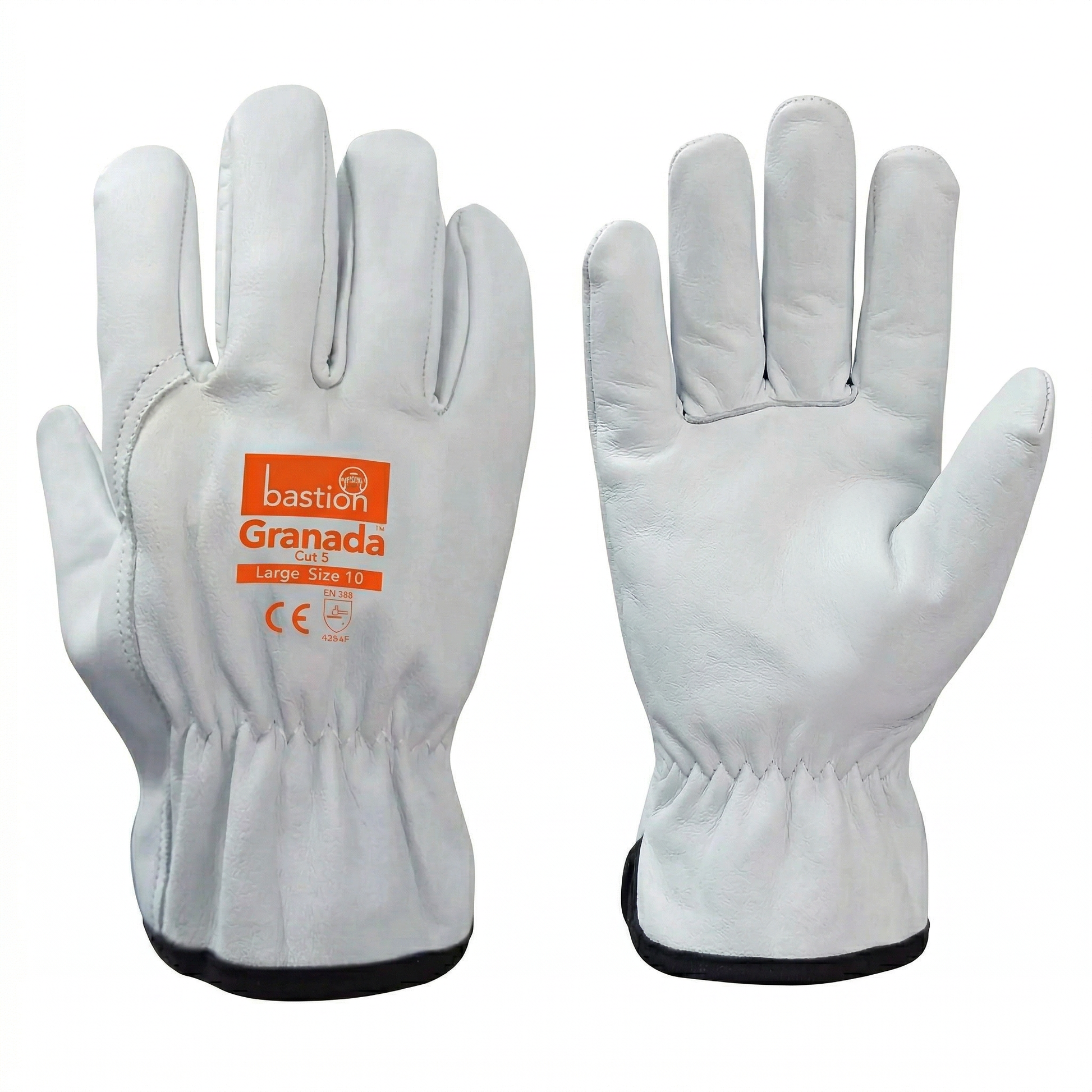 Granada, Cut 5 Premium A Grade Cow Grain Natural Leather Rigger Gloves - Size 9 Medium - Omni Packaging 
