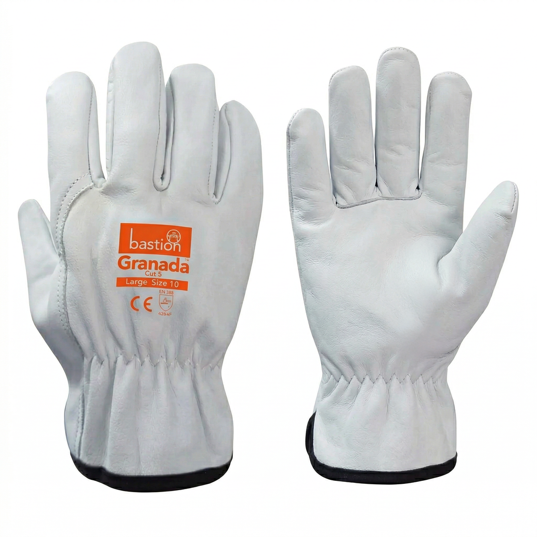 Granada, Cut 5 Premium A Grade Cow Grain Natural Leather Rigger Gloves - Size 9 Medium - Omni Packaging 