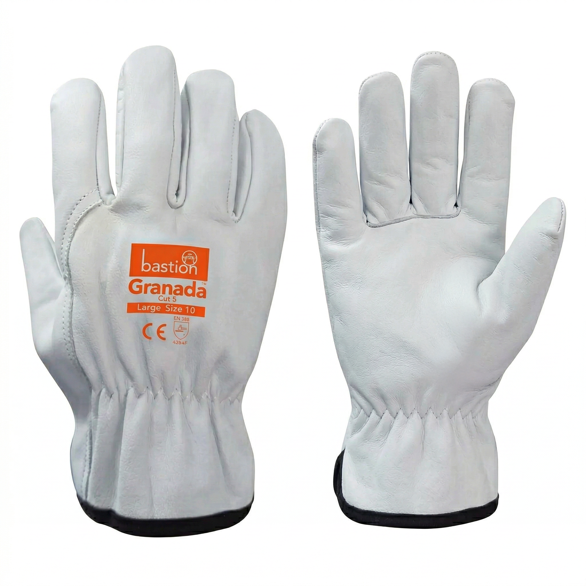 Granada, Cut 5 Premium A Grade Cow Grain Natural Leather Rigger Gloves - Size 10 Large - Omni Packaging 