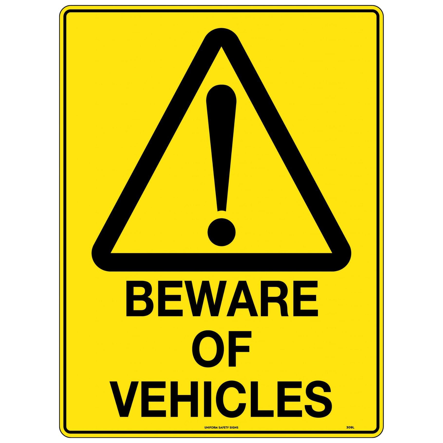 Warning Sign - Beware of Vehicles 600x450 Metal - Omni Packaging 