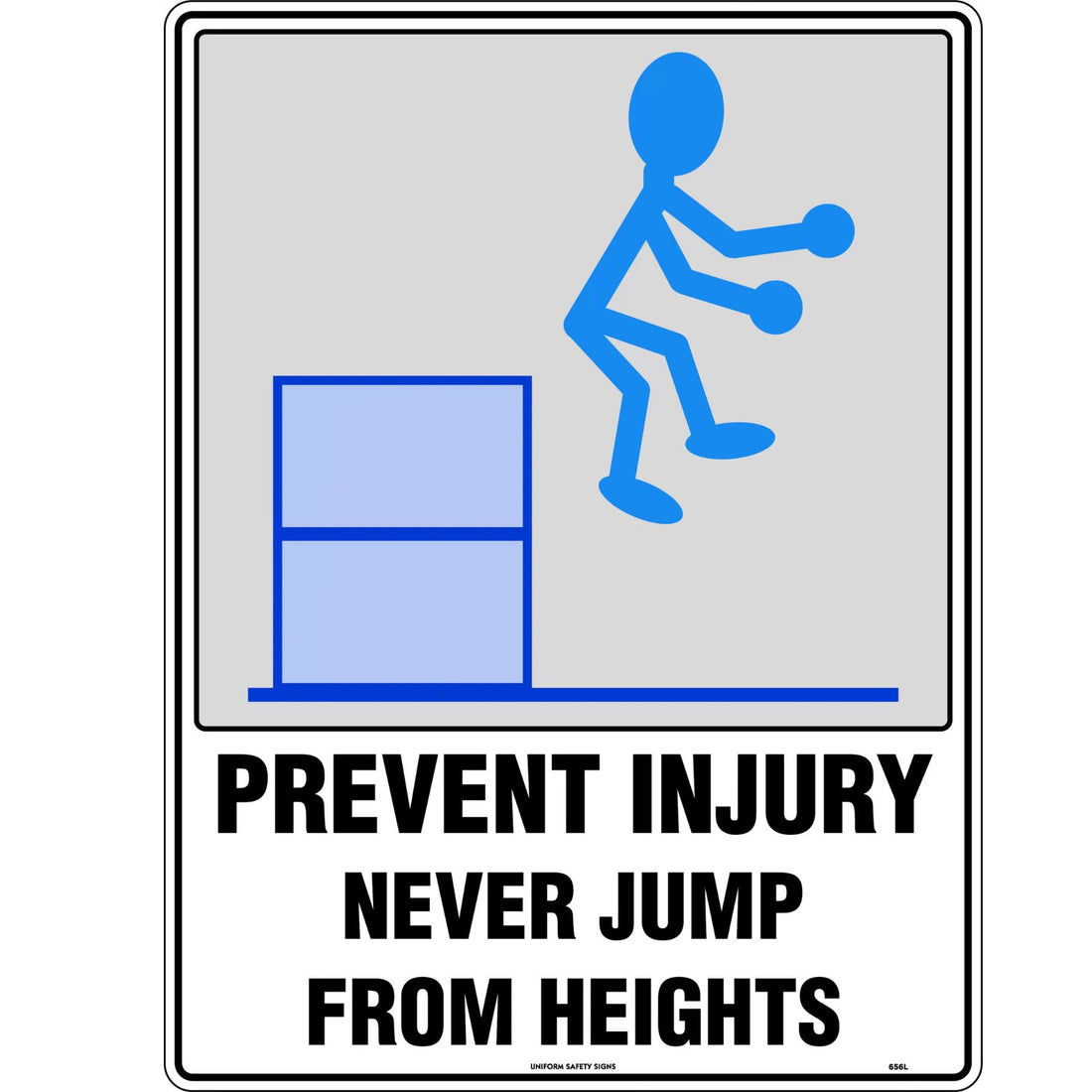 Prevent Injury Sign - Never Jump 600x450mm Polypropylene - Omni Packaging 
