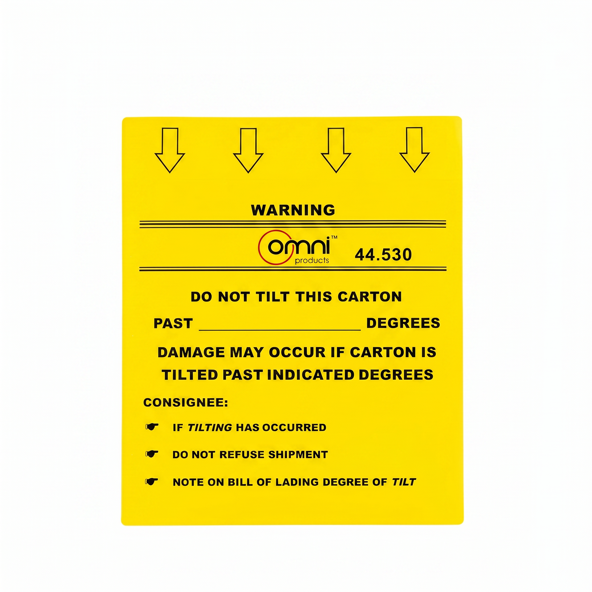 Yellow TiltWatch Indicator 120mm x 120mm 30 to 360 Degrees