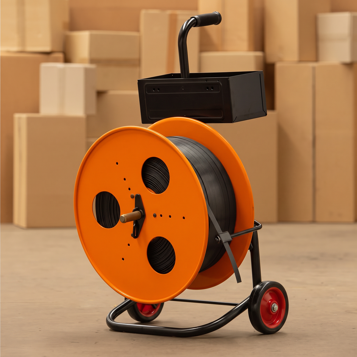 Poly Strapping Dispenser Trolley on Wheels with Tool Holder Suits 1000m Coils