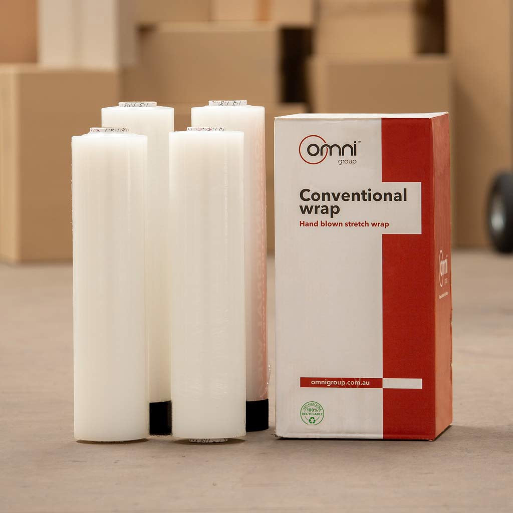 Clear Pallet Wrap - Blown Hand Stretch Film 500mm x 360m x 25um - Omni Packaging 