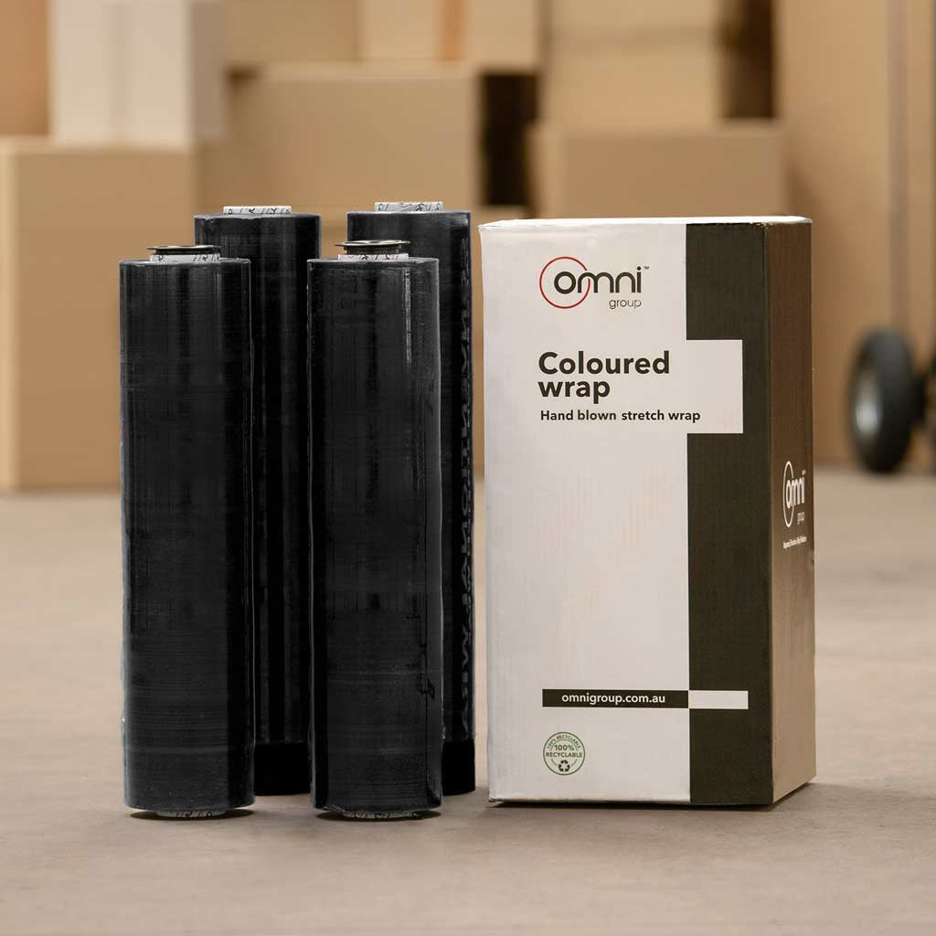 Black Pallet Wrap - Blown Hand Stretch Film 500mm x 400m - Omni Packaging 
