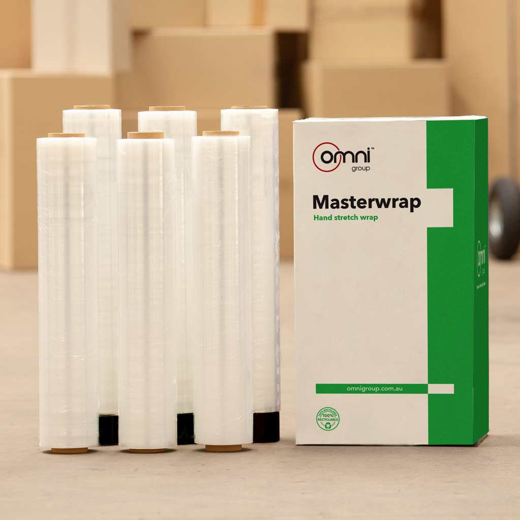 Masterwrap 20 Hand Pallet Wrap - Clear Cast Stretch Film 500mm x 380m - Omni Packaging 