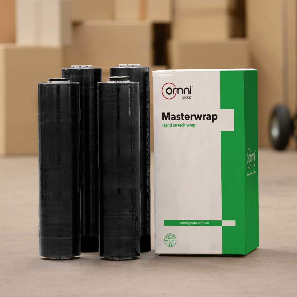 Masterwrap 25 Hand Pallet Wrap - Cast Black Stretch Film 500mm x 400m - Omni Packaging 