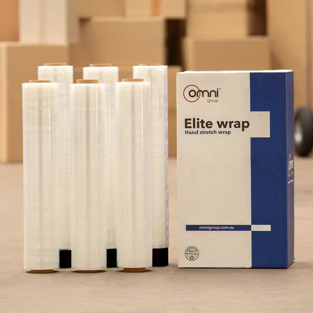 Elite Plus Hand Pallet Wrap - Clear Cast Stretch Film 500mm x 500m - Omni Packaging 