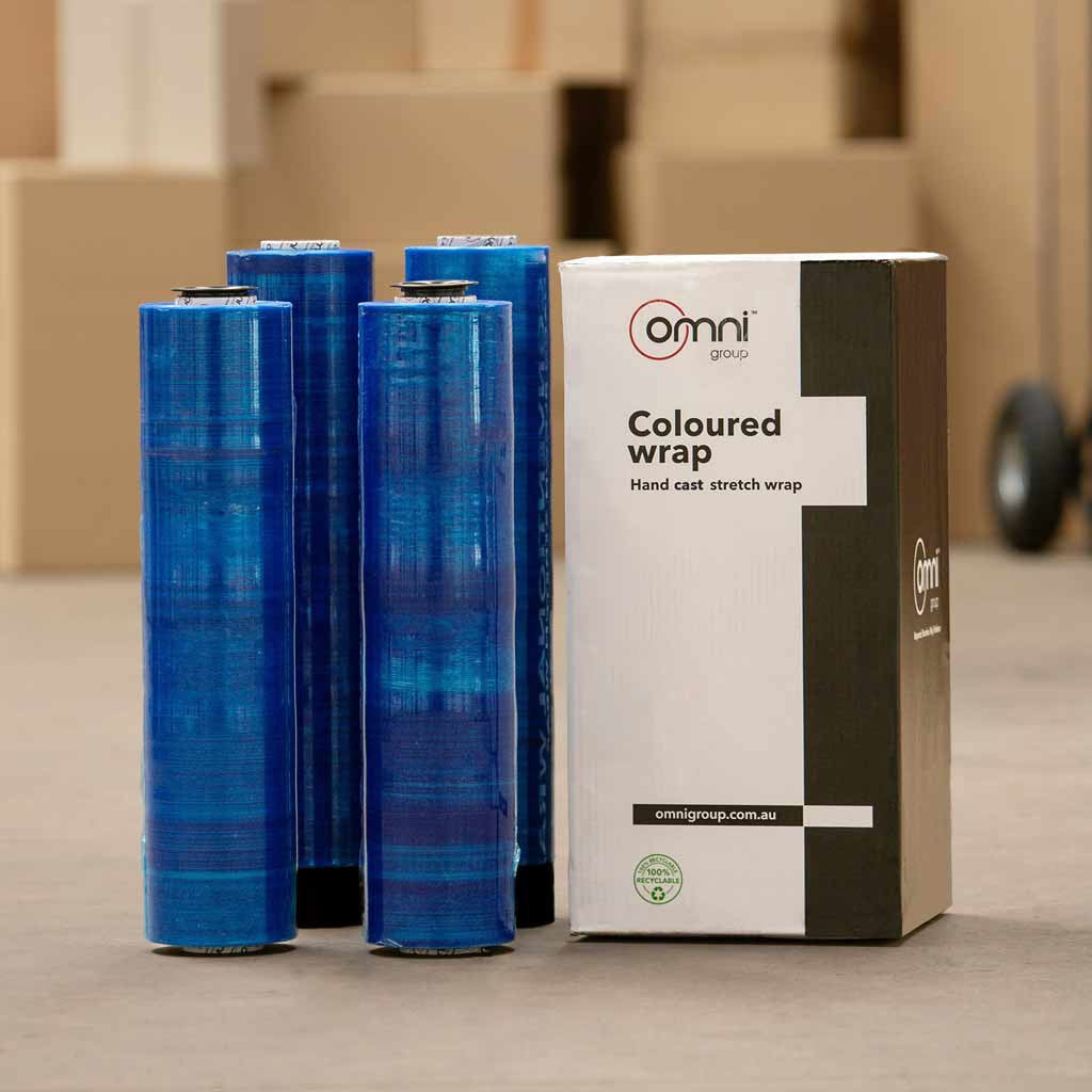 Blue Pallet Wrap - Cast Hand Stretch Film 500mm x 365m x 23um - Omni Packaging 