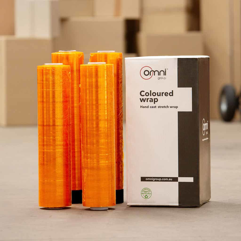Orange Pallet Wrap - Cast Hand Stretch Film 500mm x 365m x 23um - Omni Packaging 