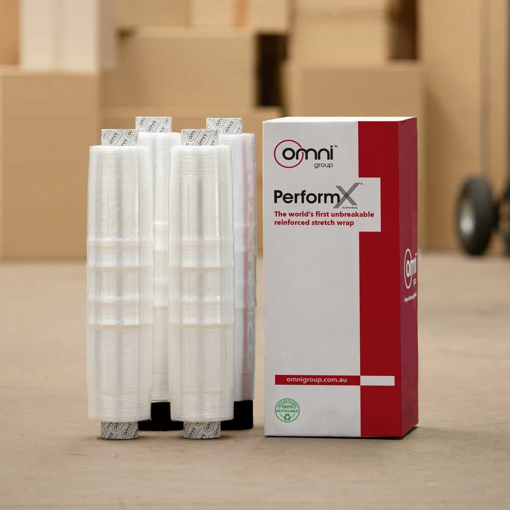 PerformX Reinforced Hand Stretch Pallet Wrap 410mm x 500m - Omni Packaging 