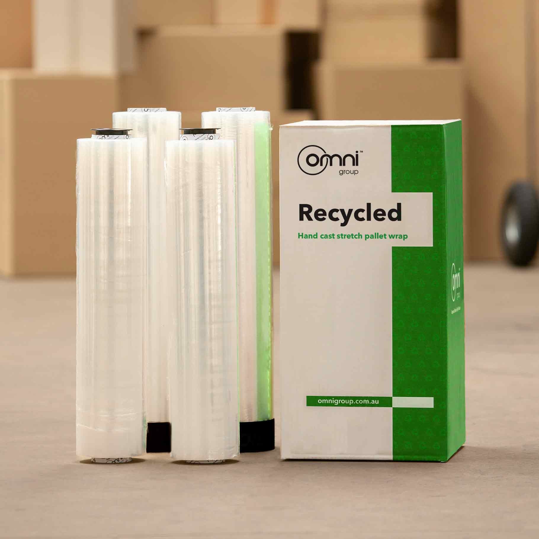 Recycled Pallet Wrap - Cast Clear Hand Stretch Film 500mm x 400m x 15um - Omni Packaging 