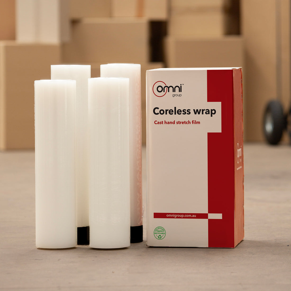 Coreless Pallet Wrap - Cast Clear Hand Stretch Film 500mm x 300m x 20um - Omni Packaging 