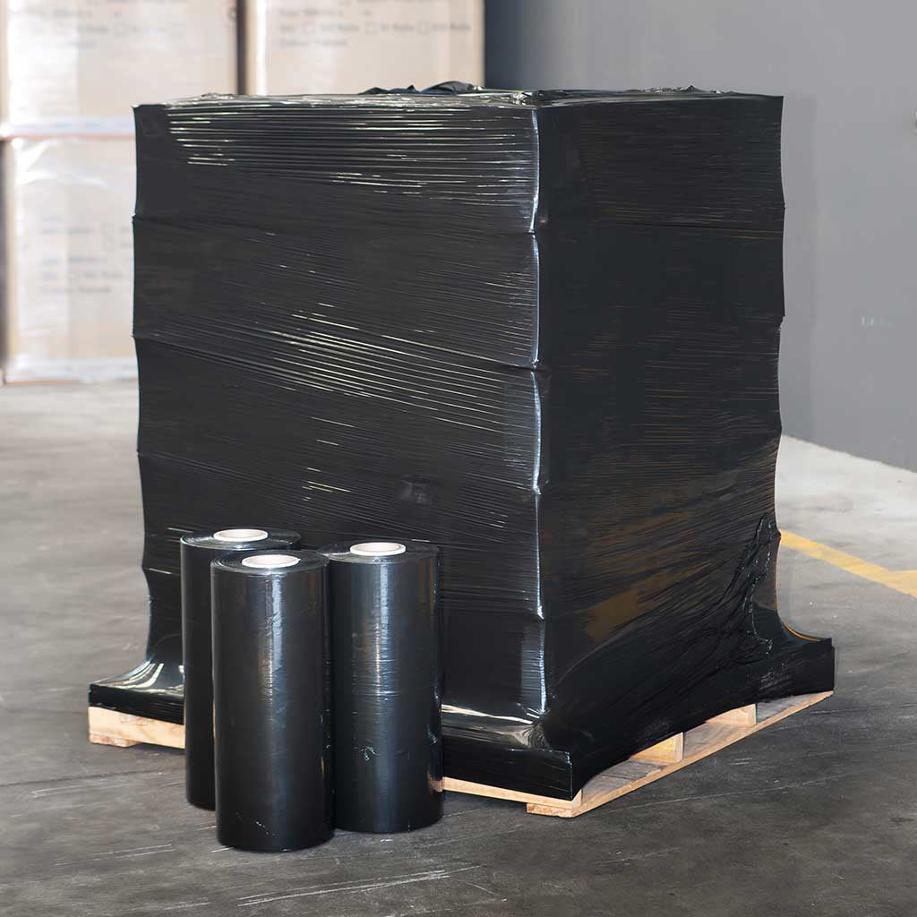 Black Machine Pallet Wrap - Blown Stretch Film 500mm x 1500m - Omni Packaging 