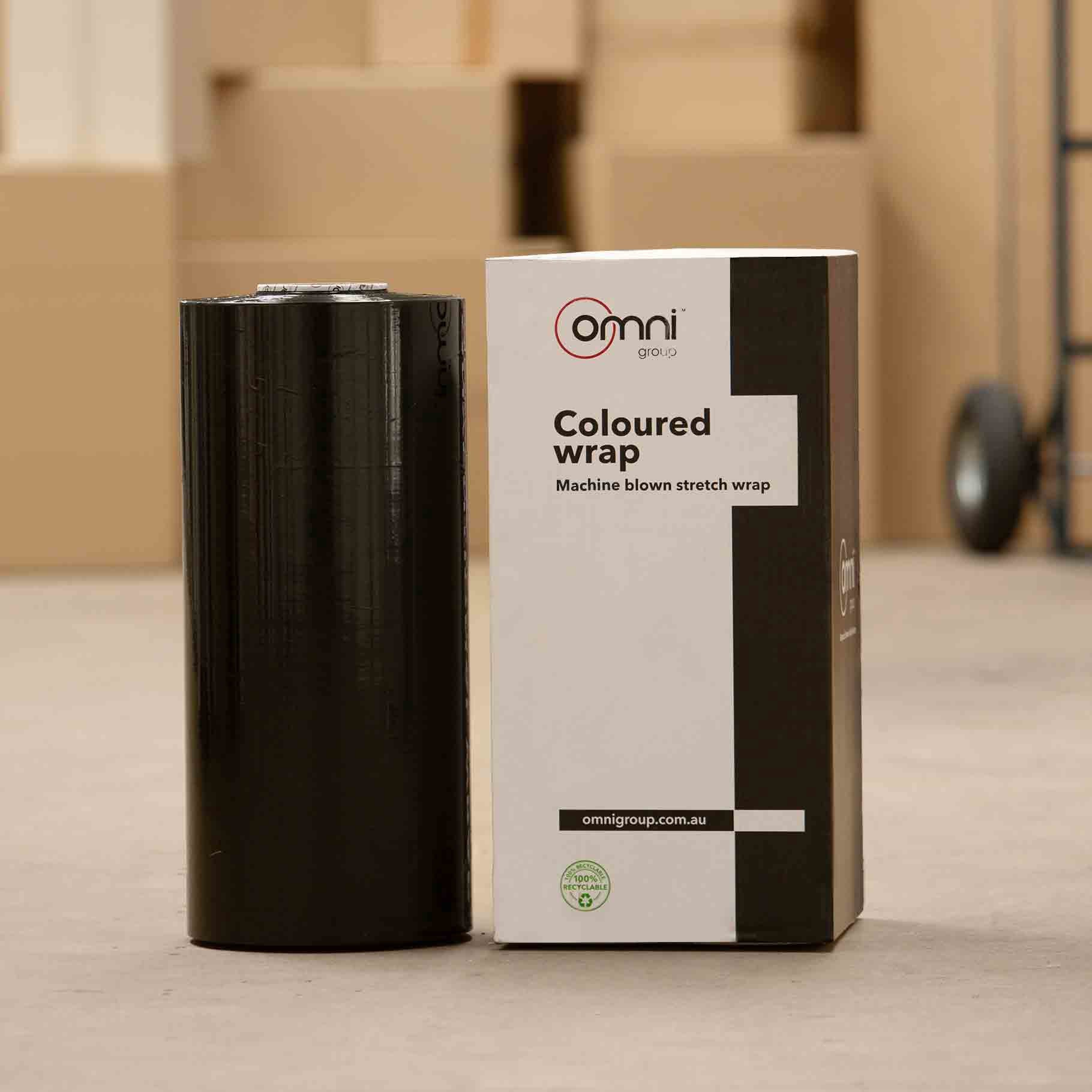 Black Machine Pallet Wrap - Blown Stretch Film 500mm x 1300m x 25um - Omni Packaging 