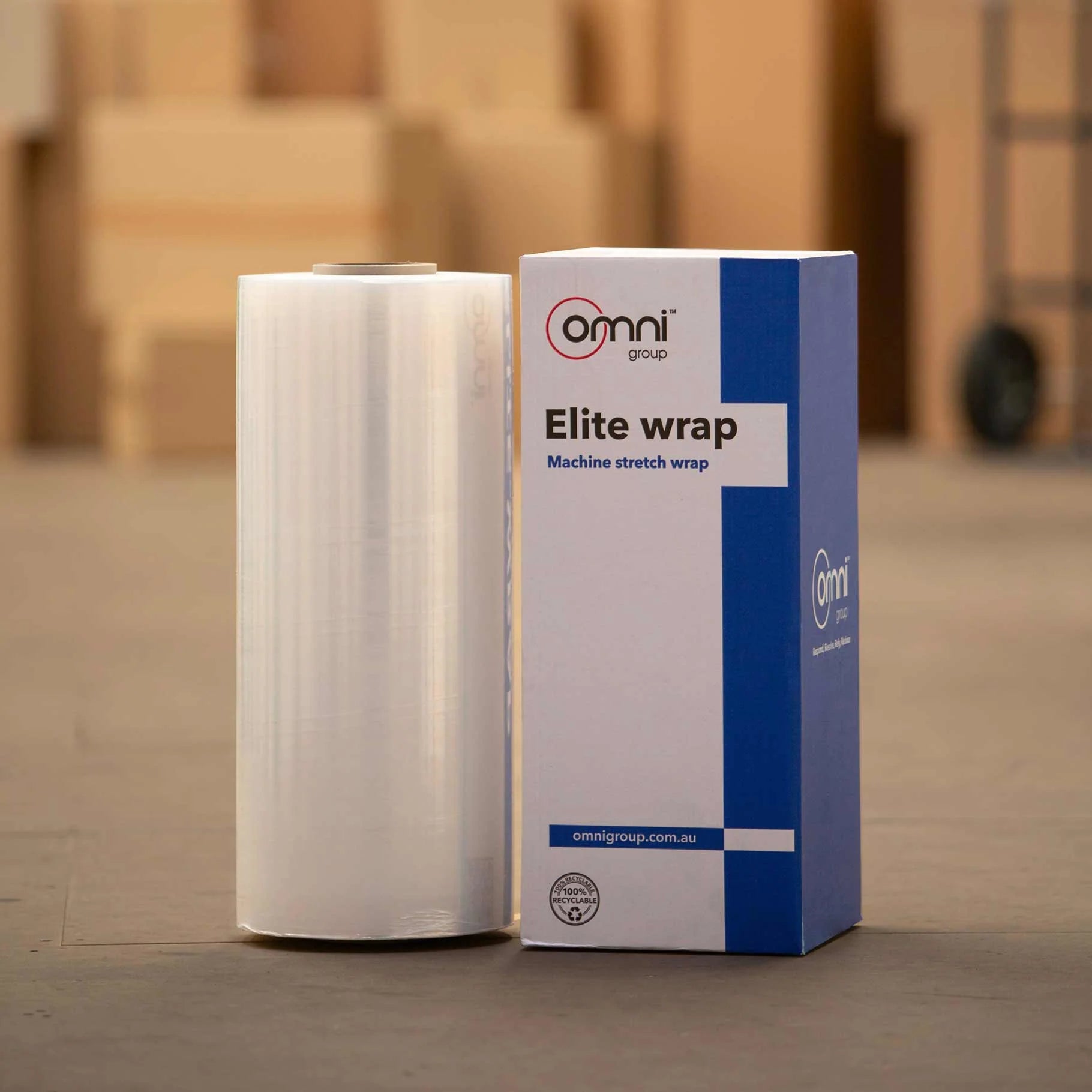 Elite Machine Pallet Wrap clear cast stretch film 750mm x 3000m for automatic pallet wrapping machines.