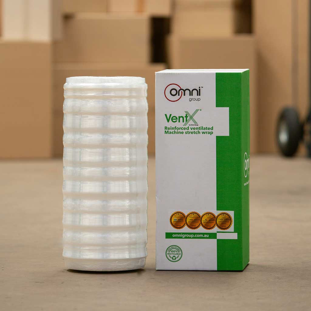 VentX Reinforced Ventilated Machine Stretch Pallet Wrap 400mm x 1900m Non PPS - Omni Packaging 