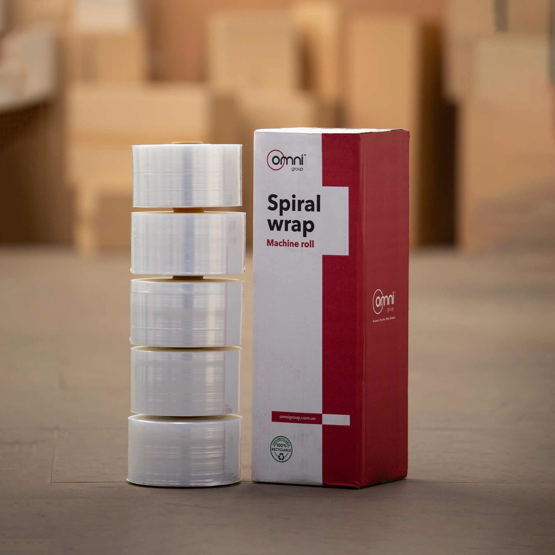 Spiral Wrap Omni 100mm x 1600m x 14um Natural (38mm core) - Omni Packaging 