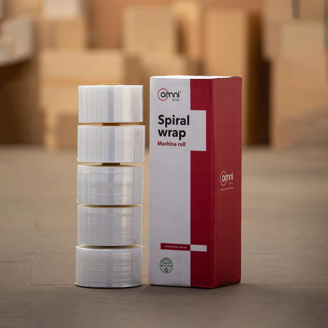 Spiral Wrap Orbital Machine Stretch Wrap Clear (38mm core) 100mm x 500m x 23um - Omni Packaging 