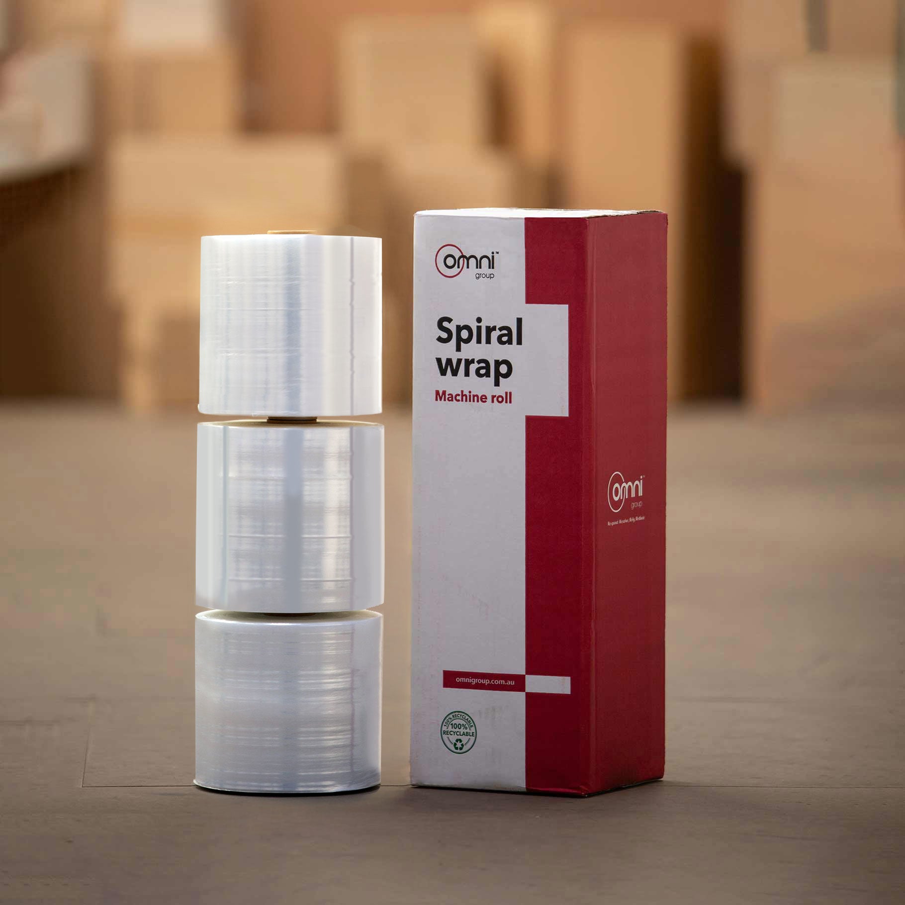 Spiral Wrap Orbital Machine Stretch Wrap Clear (38mm core) 170mm x 1000m x 20um - Omni Packaging 