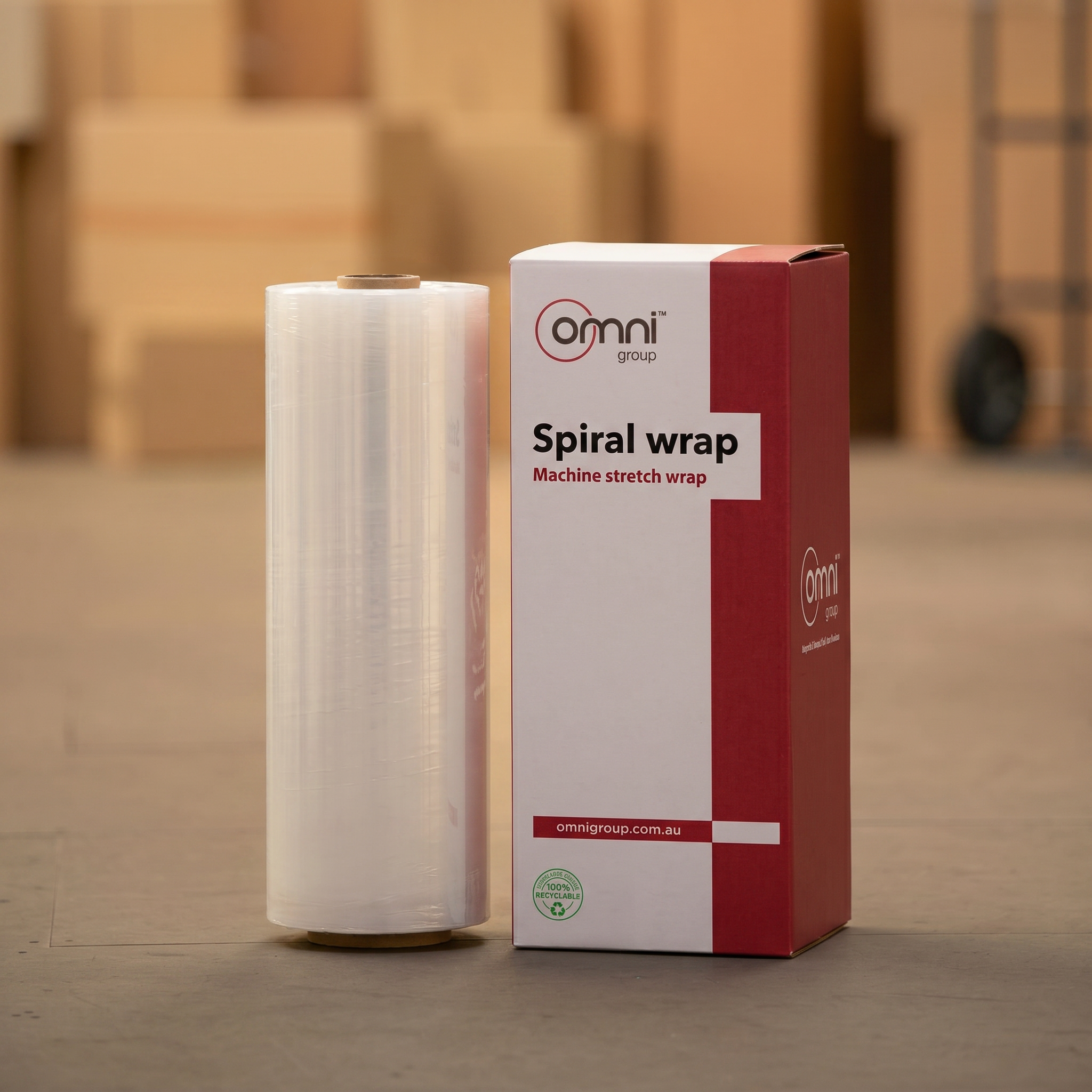Spiral Wrap Orbital Machine Stretch Wrap Clear (38mm core) 250mm x 1000m x 20um - Omni Packaging 