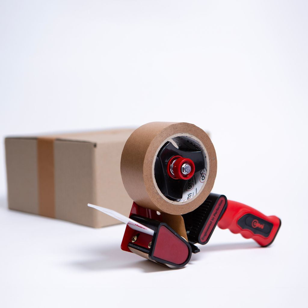 Packaging Tape Dispenser Gun Safety Blade Pistol Grip Red Omni 50mm Wide - Omni Packaging 