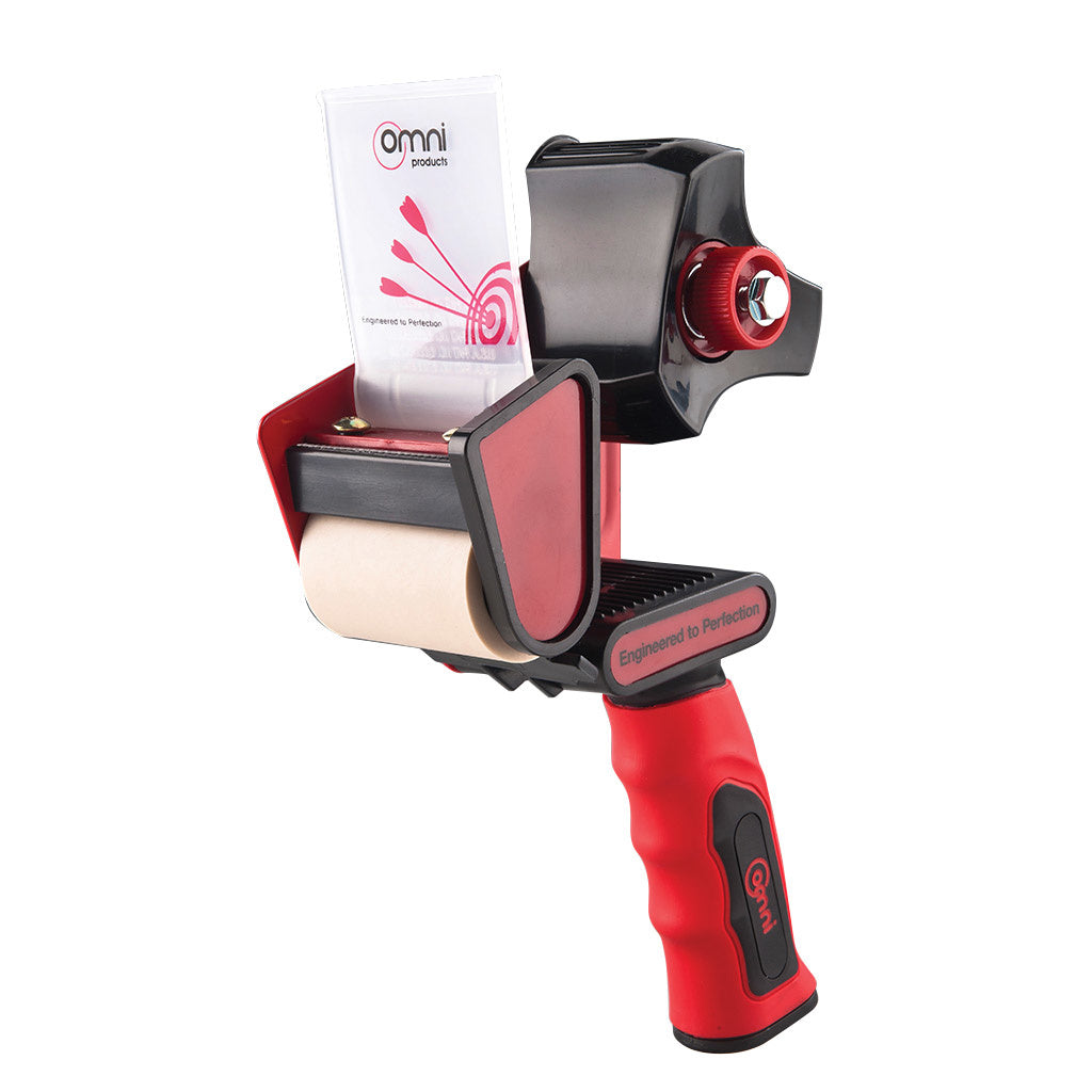 Packaging Tape Dispenser Gun Safety Blade Pistol Grip Red Omni 50mm Wide - Omni Packaging 