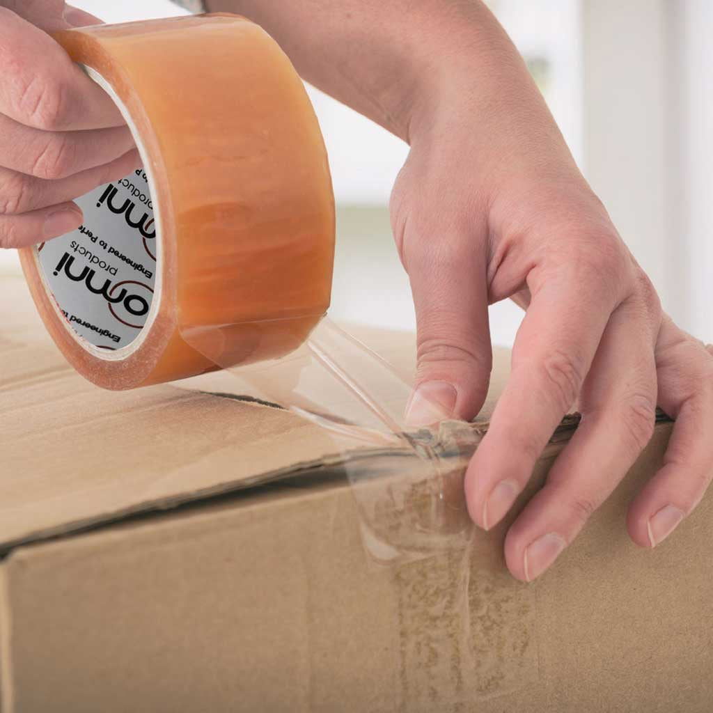 Packaging Tape Omni PR30 Natural Rubber Adhesive 75mm x 75m Clear - Omni Packaging 