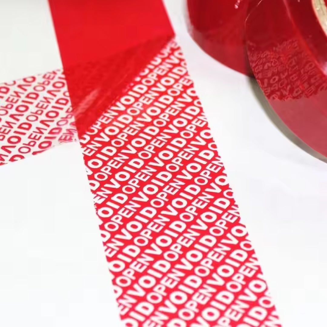 Tamper Evident Security Warning Tape (Void Open) Red 48mm x 66m - Omni Packaging 
