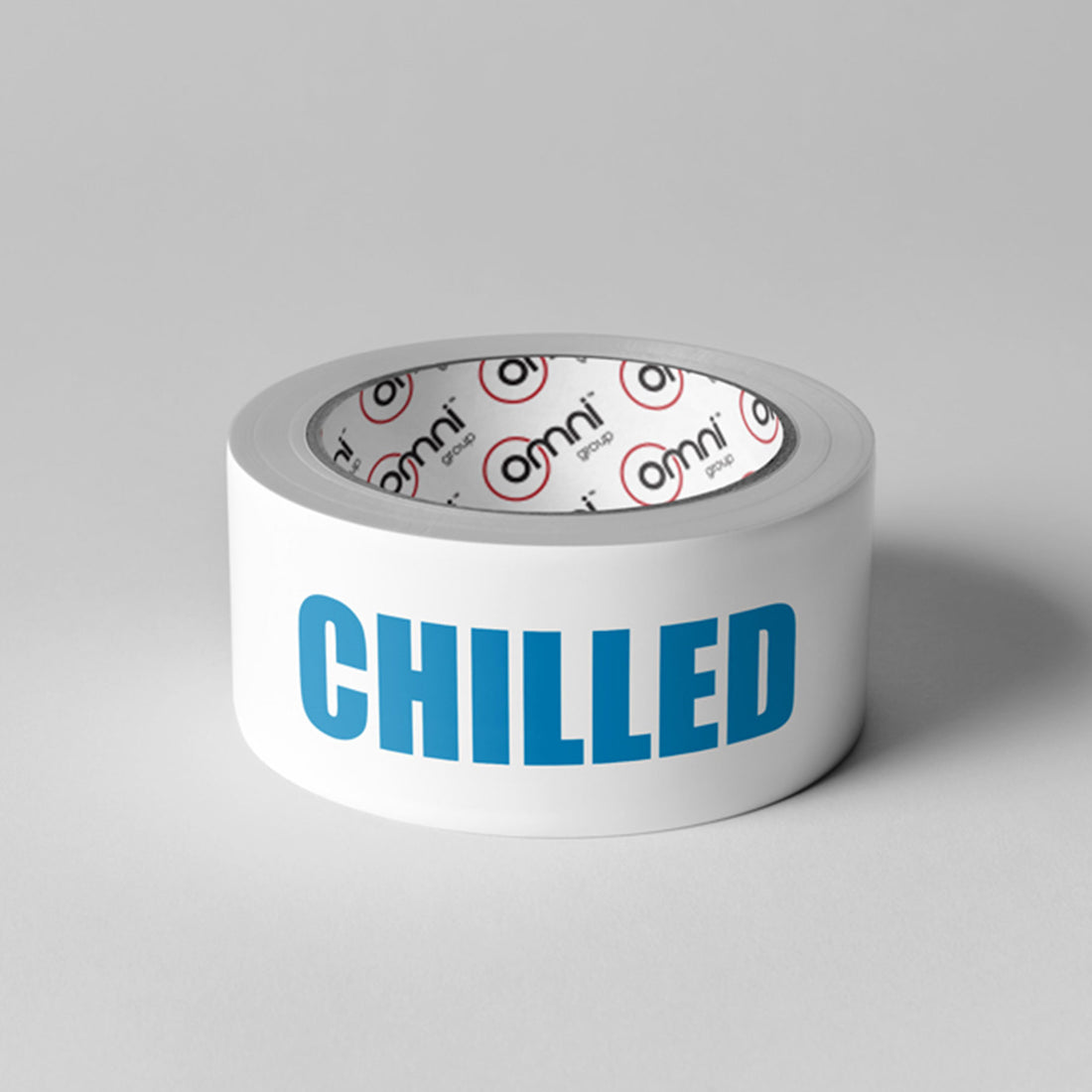 CHILLED Tape PVC 48mm x 66m Blue on White - Omni Packaging 