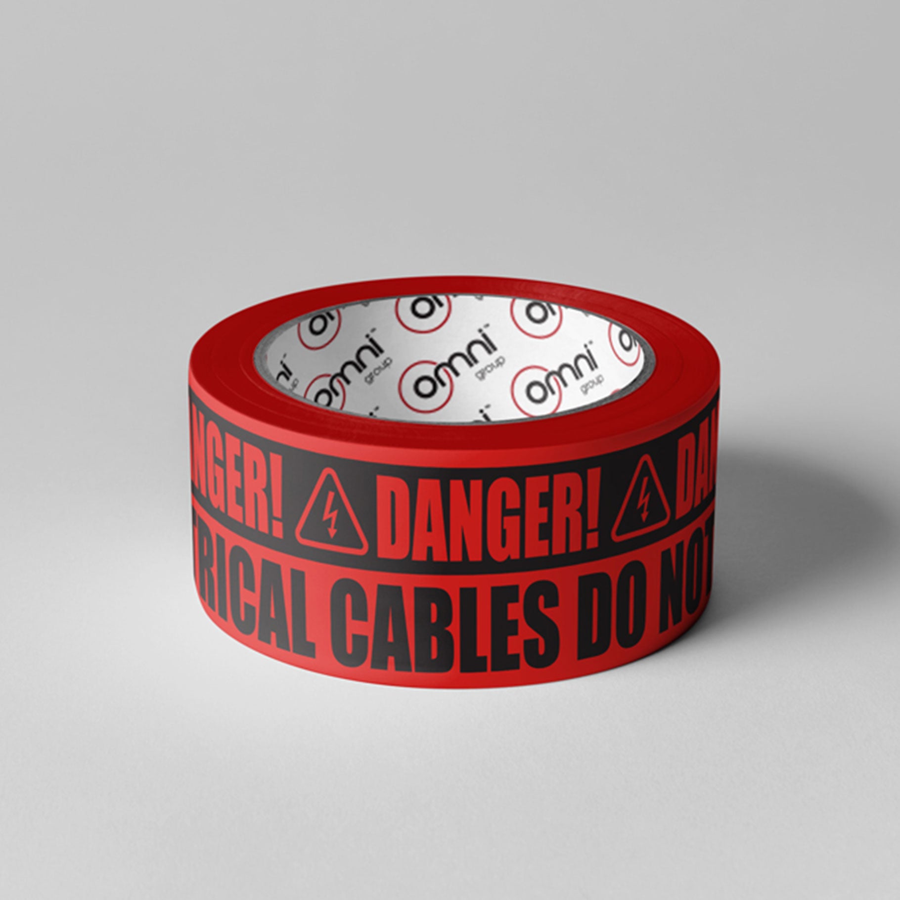 ELECTRICAL CABLES DO NOT CUT Tape PVC 48mm x 100m Black on Red - Omni Packaging 