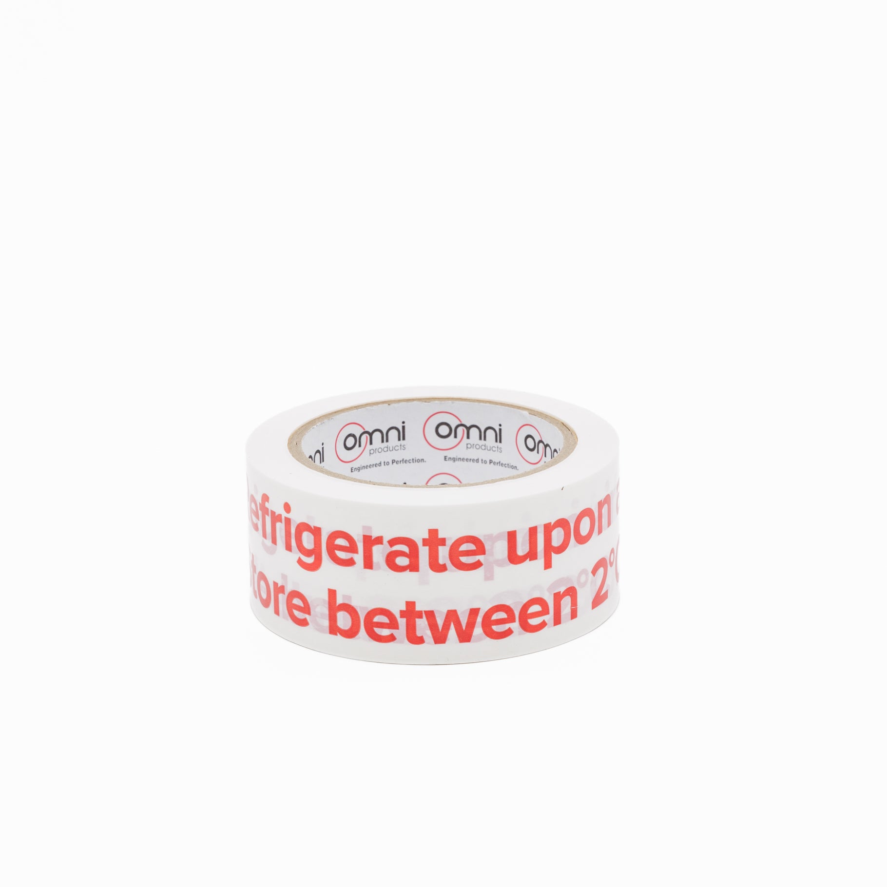 REFRIGERATE UPON ARRIVAL Tape PVC 48mm x 66m Red on White - Omni Packaging 