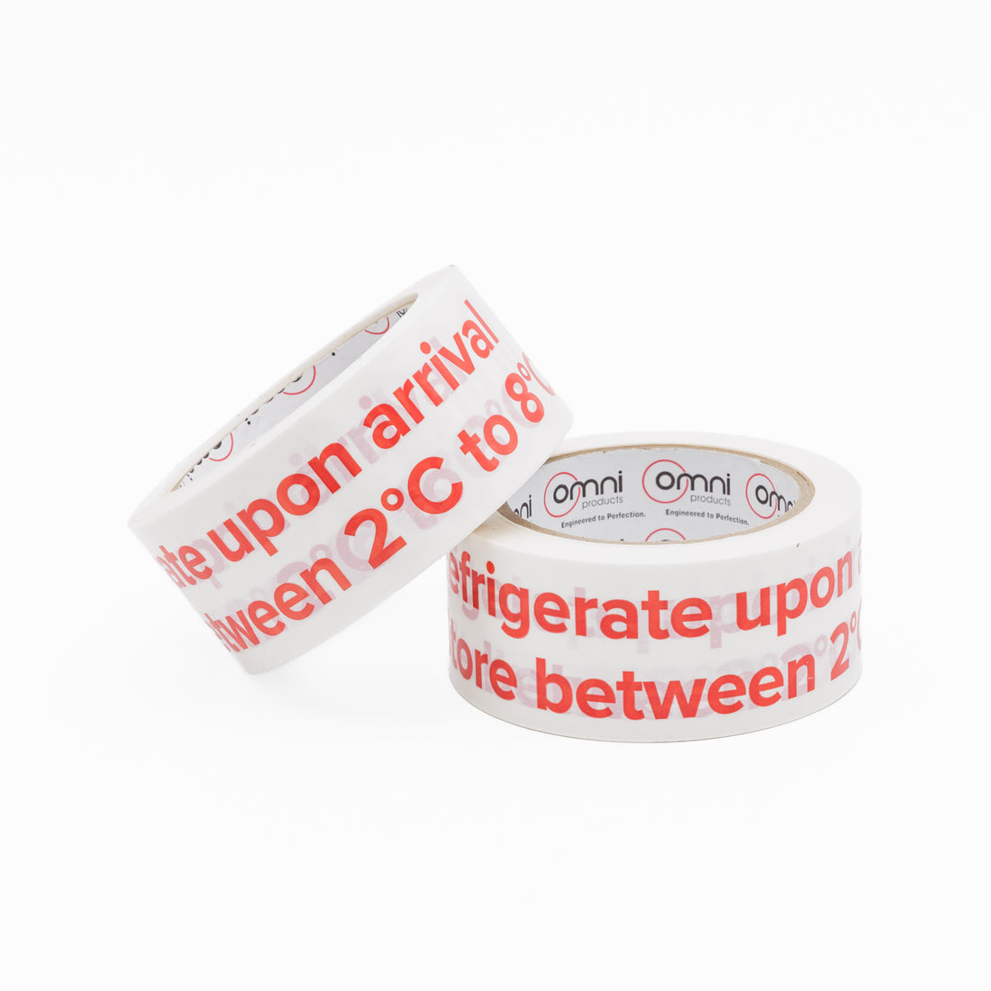 REFRIGERATE UPON ARRIVAL Tape PVC 48mm x 66m Red on White - Omni Packaging 
