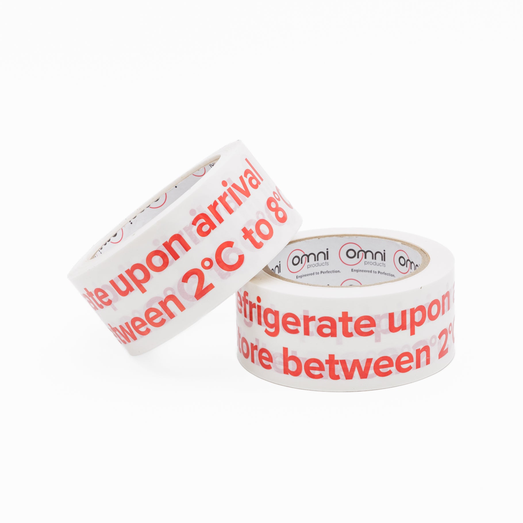 REFRIGERATE UPON ARRIVAL Tape PVC 48mm x 66m Red on White - Omni Packaging 