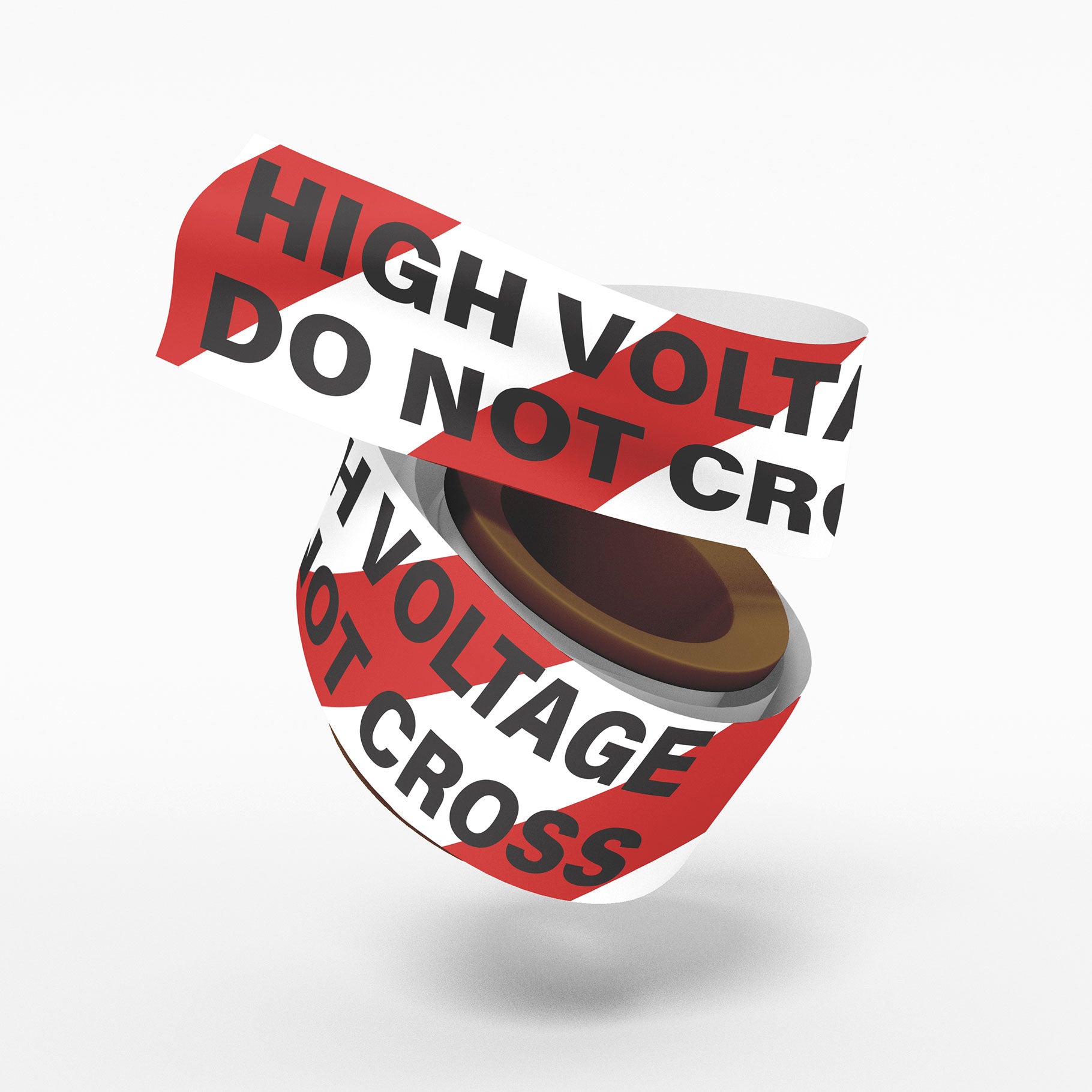 HIGH VOLTAGE DO NOT CROSS Barrier Tape 72mm x 100m Black on Red/White - Omni Packaging 