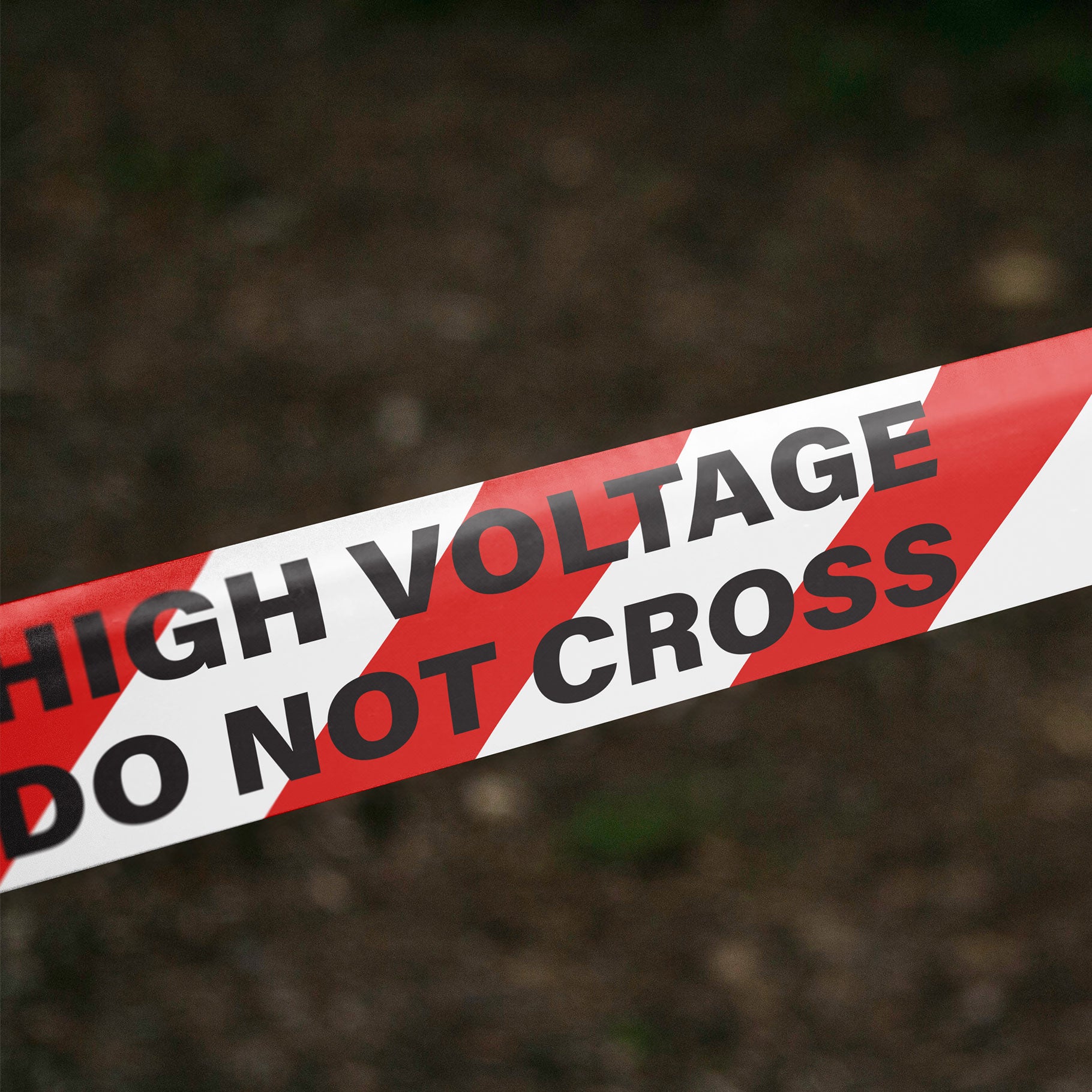 HIGH VOLTAGE DO NOT CROSS Barrier Tape 72mm x 100m Black on Red/White - Omni Packaging 