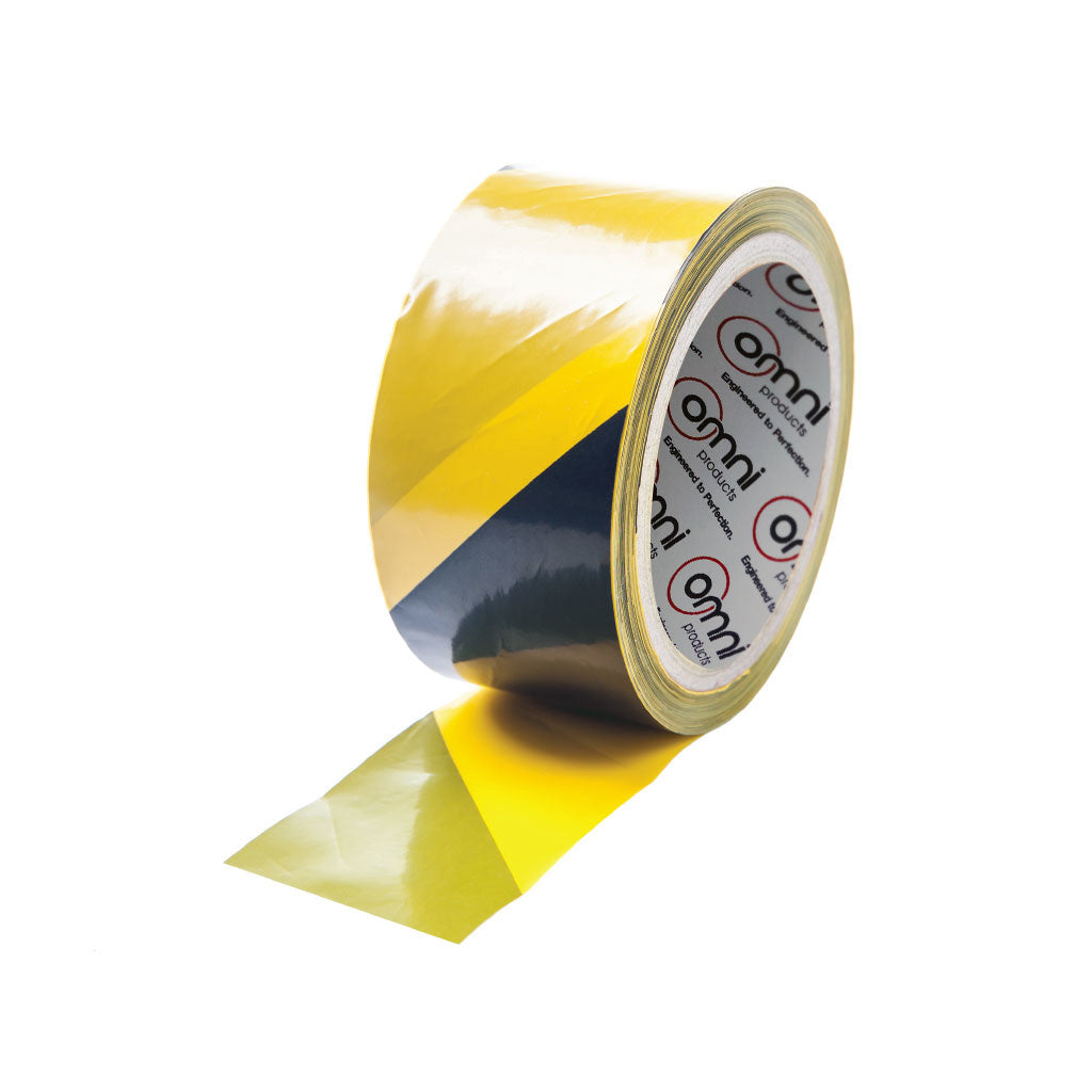 Yellow and Black Line Marking Floor Tape Heavy Duty PVC 72mm x 33m - Omni Packaging 