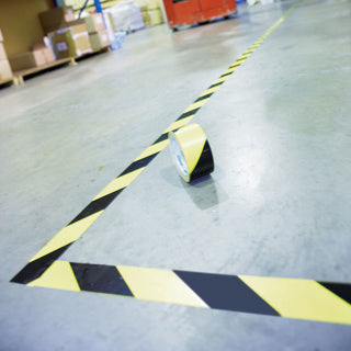 Yellow and Black Line Marking Floor Tape Heavy Duty PVC 72mm x 33m - Omni Packaging 