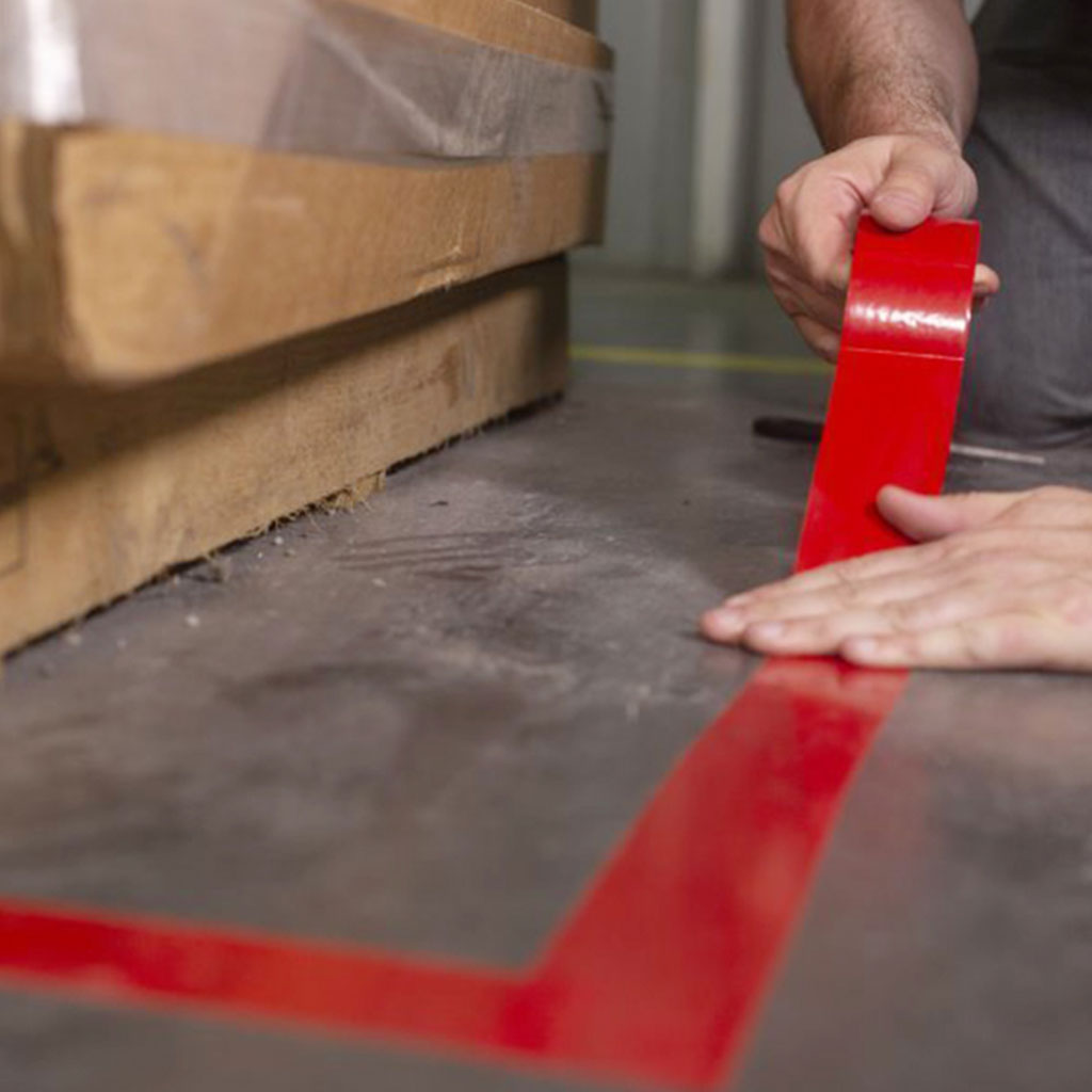 Red Line Marking Floor Tape Heavy Duty PVC 48mm x 33m - Omni Packaging 