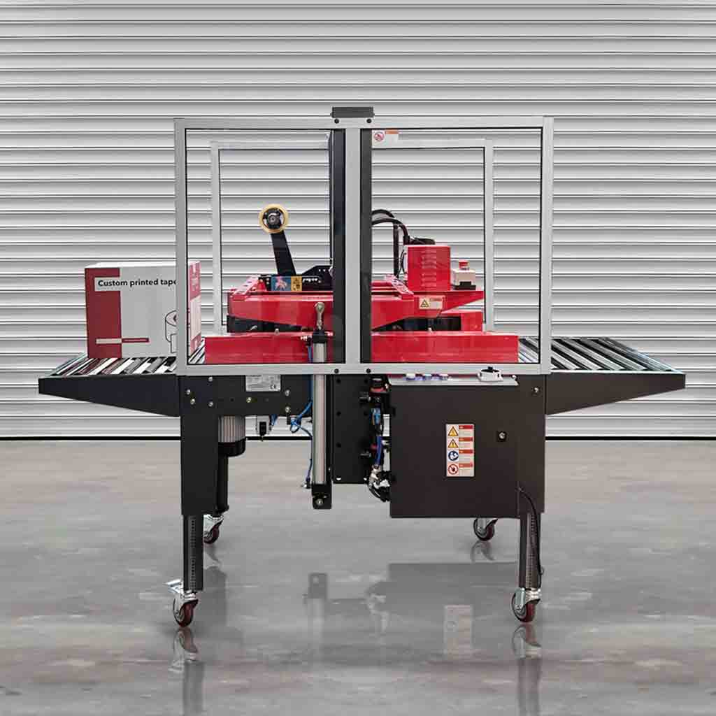 Random Carton Sealing Machine Side Belt Drive with guards (auto adjusting) - Omni Packaging 