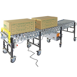 Powered Expandable Steel Roller Conveyor 610mm W x 1.5-4.0m L - Omni Packaging 