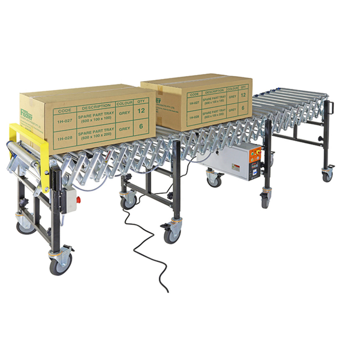 Powered Expandable Steel Roller Conveyor 760mm W x 2.0-4.0m L - Omni Packaging 