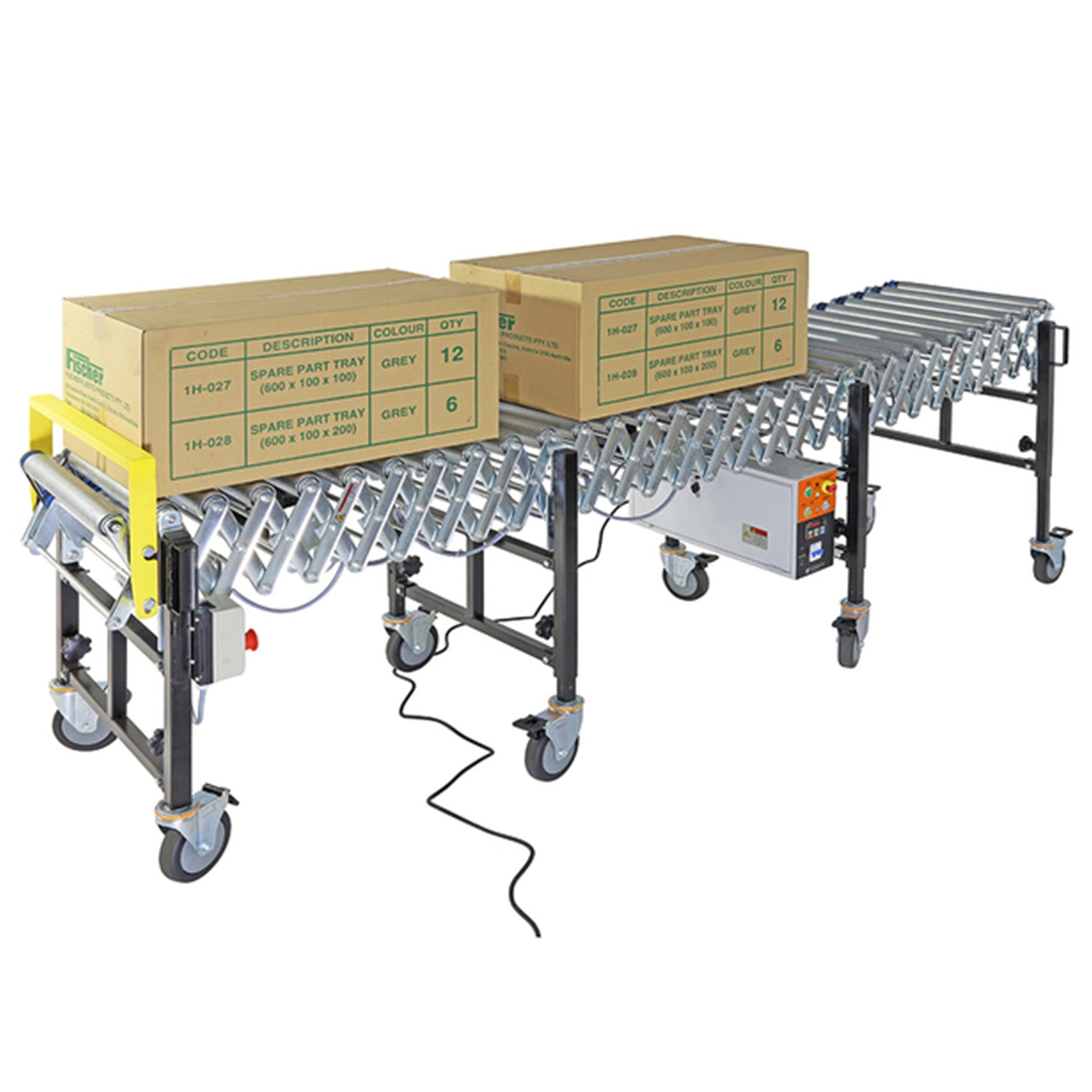Powered Expandable Steel Roller Conveyor 760mm W x 2.0-4.0m L - Omni Packaging 