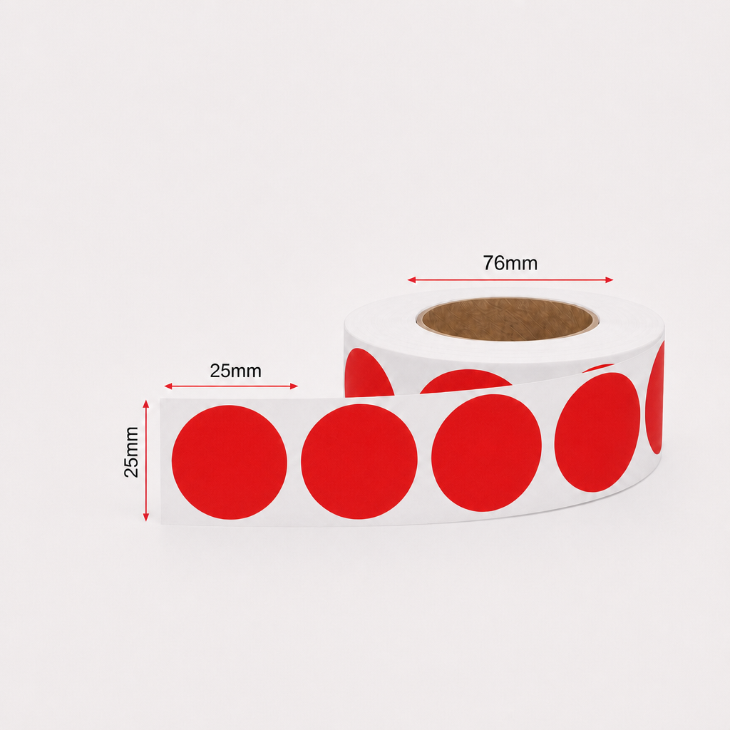 Stock Label Dots Red 25mm 500 labels/roll